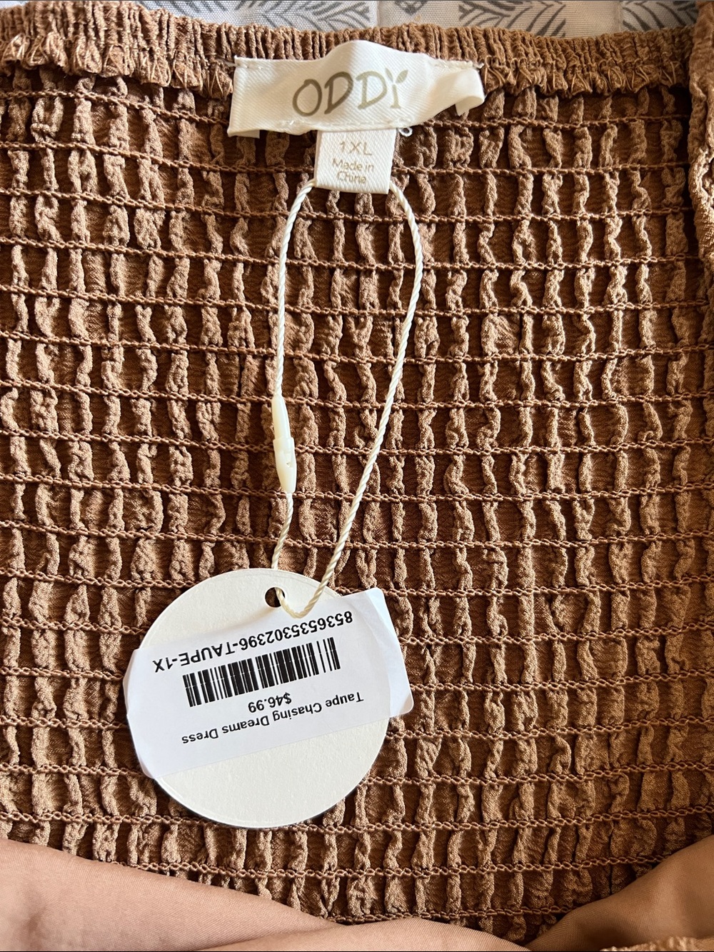 NWT Oddi Camel Puff Sleeve Square Neck Midi Boho Style Dress - Picture 2 of 5